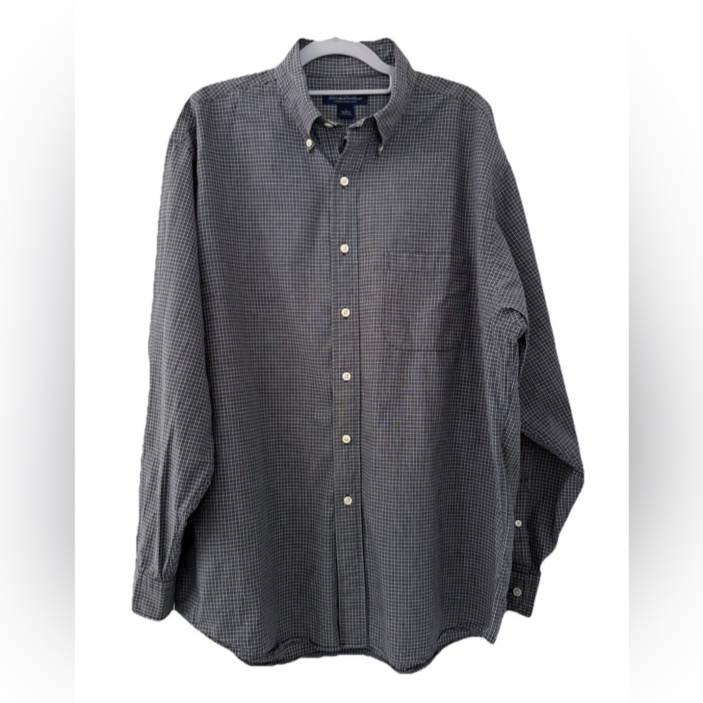 Brooks Brothers Plaid Long Sleeve Button Down Shirt Men L Gray MADE IN HONG KONG